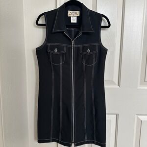 Vintage 90s Tickets Clothing Contrast Stitch Zip-Front Mini Dress - Made in USA